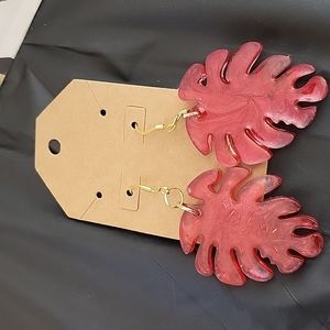 Red monstera earrings